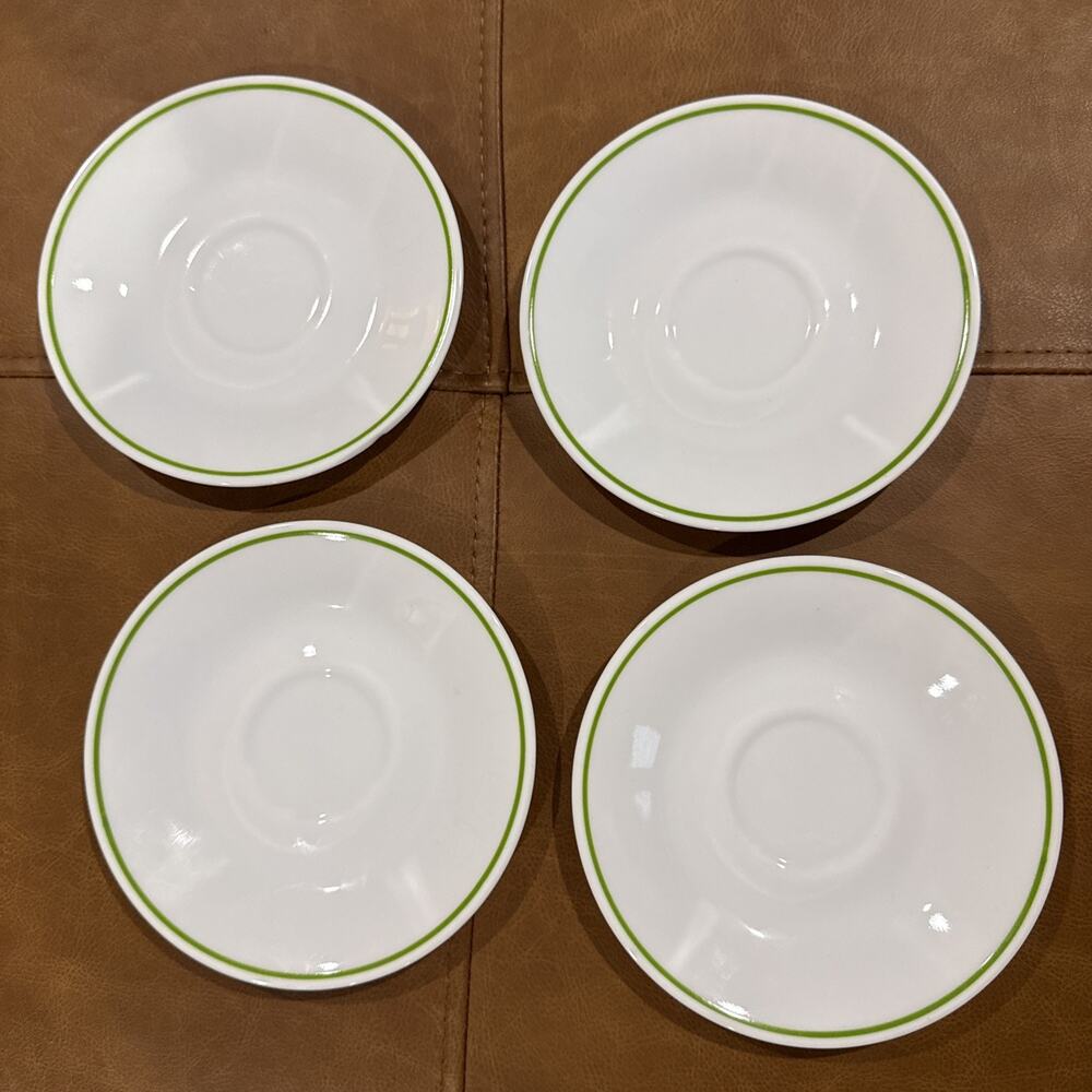 Vintage Corelle Corning Wildflower Glass Saucers White with Green Rim Set of 4